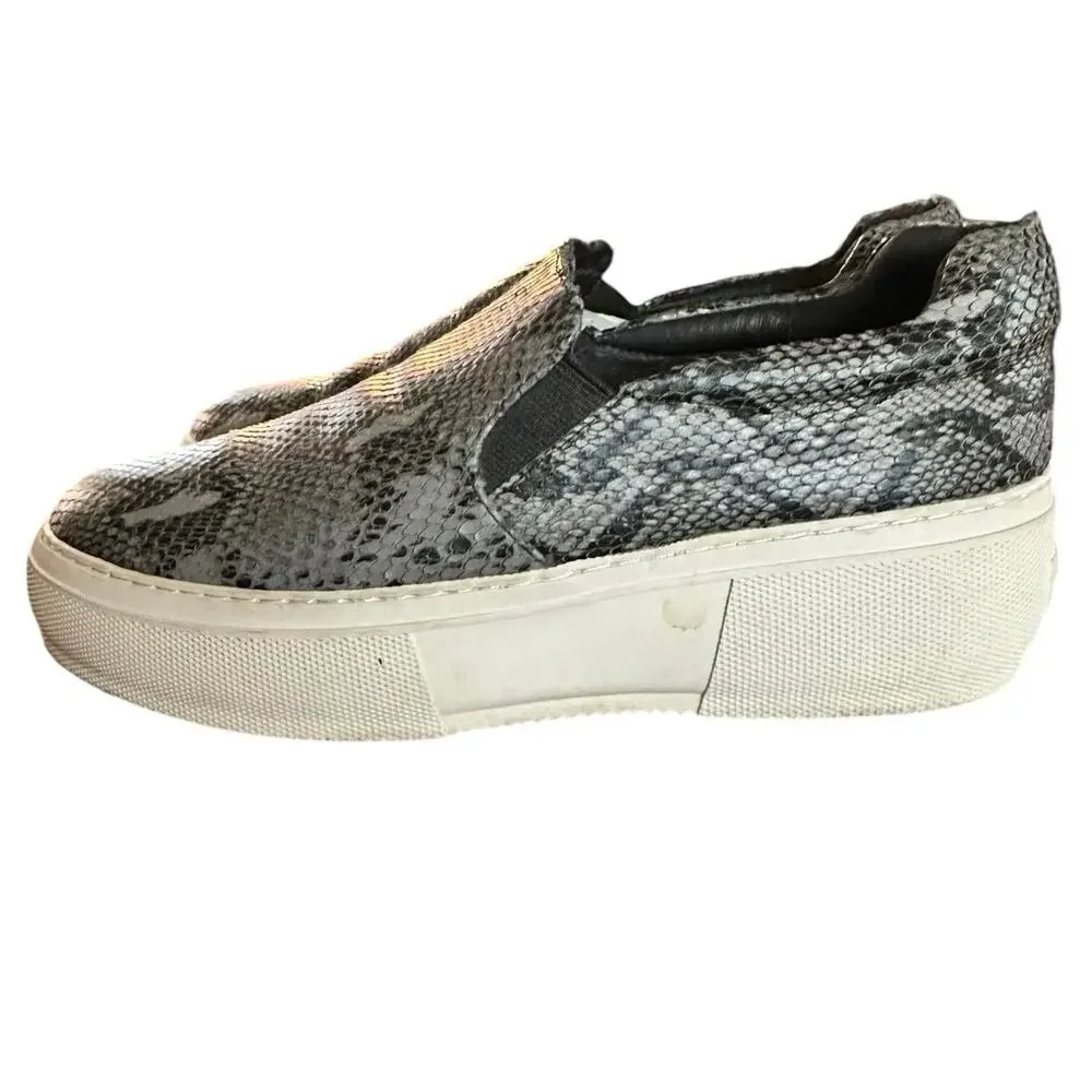 J Slides SlipOn Platform Sneaker Snake-Embossed Cleo Leather Black Size 9.5